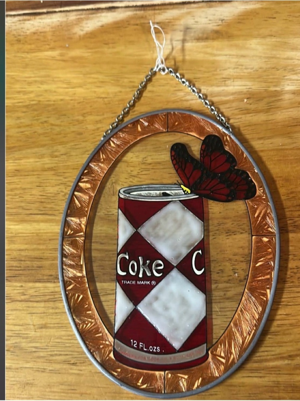 Coke Stained Glass Hanging Decor with Butterfly